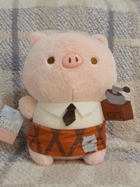 Cute Pink Pig Plush with Coffee Grinder